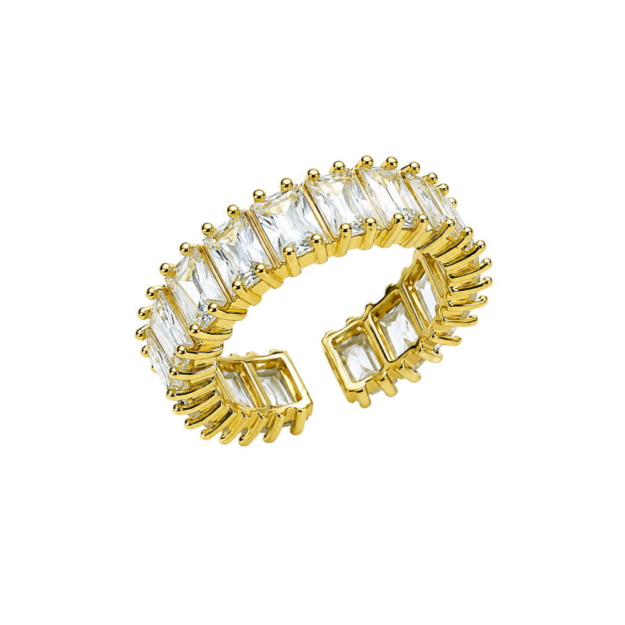 Crystal Baguette Open Ring – Gold Tone Baguette Cut Crystal Cuff… – Ring by Sloop Jewelry