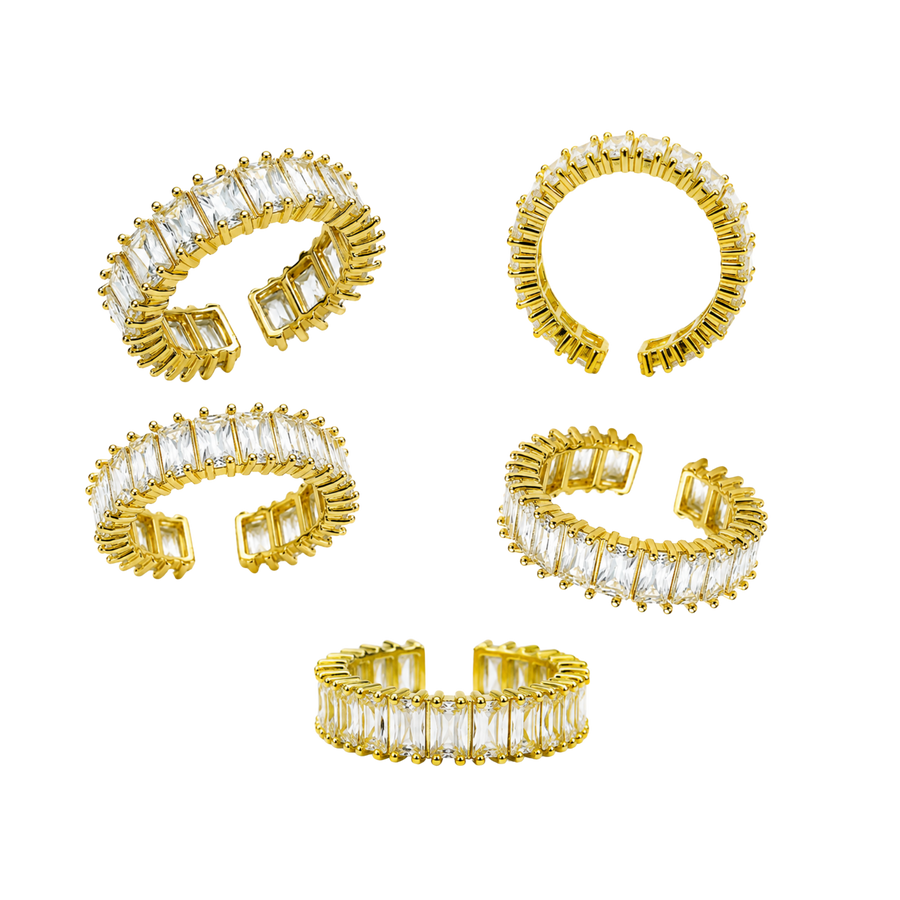 Crystal Baguette Open Ring – Gold Tone Baguette Cut Crystal Cuff… – alternate view 2 | Sloop Jewelry – alternate view