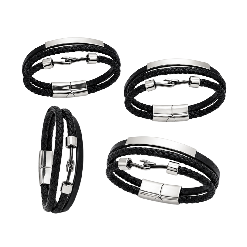 Men's Dual Strand Leather Bracelet – Affordable Non-Tarnish Braided Bracelet for Men
