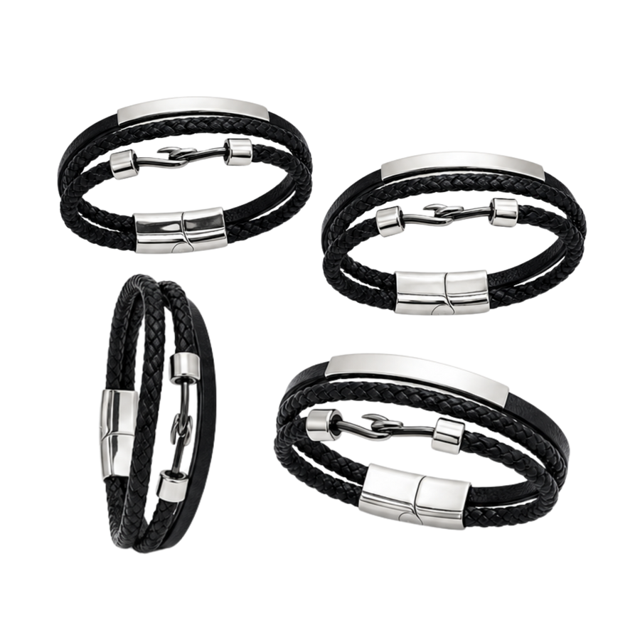 Men's Dual Strand Leather Bracelet – Affordable Non-Tarnish Braided… – alternate view 2 | Sloop Jewelry – alternate view