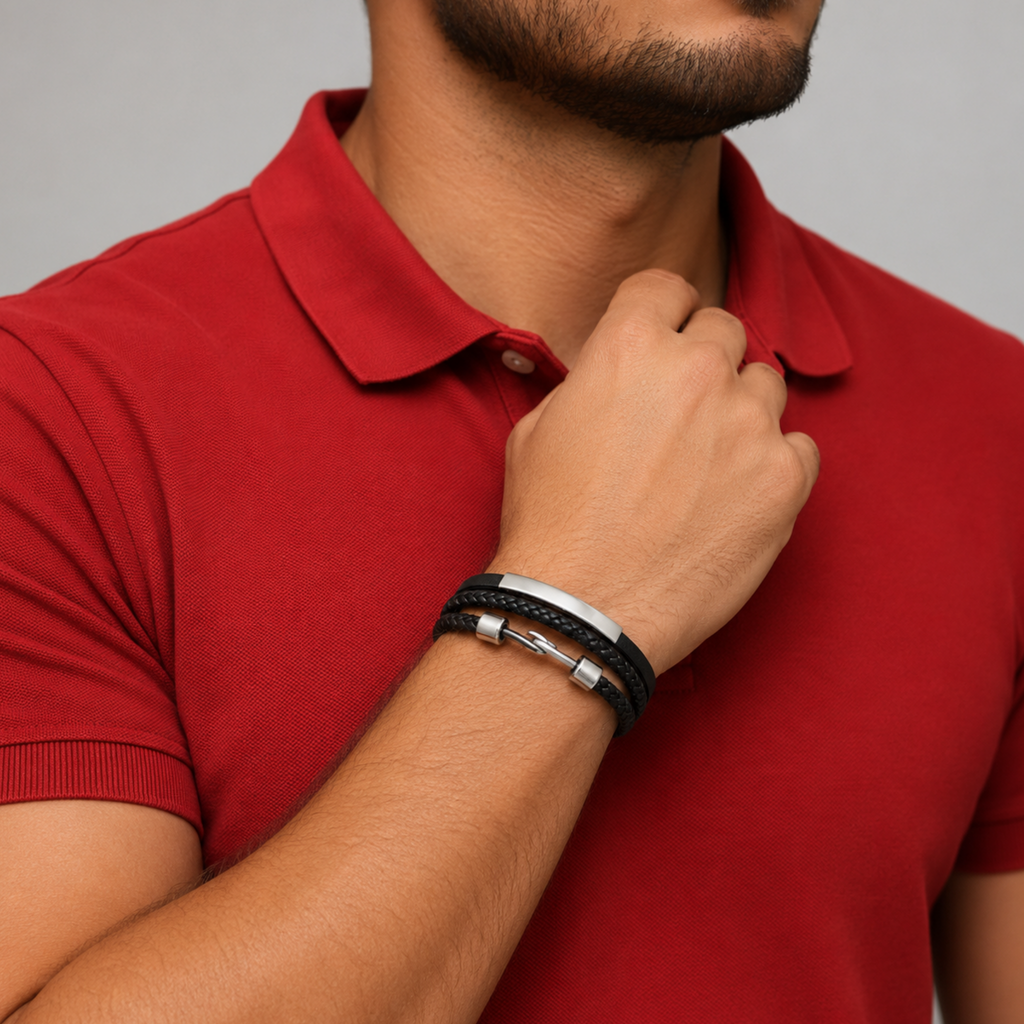 Men's Dual Strand Leather Bracelet – Affordable Non-Tarnish Braided Bracelet for Men