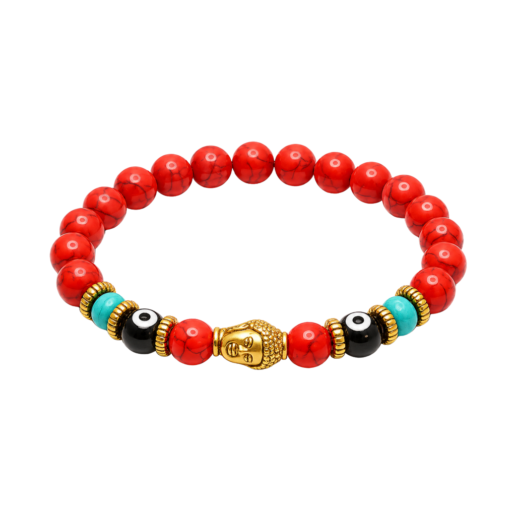 Evil Eye Bead Bracelet Red With Buddha Charm Turquoise