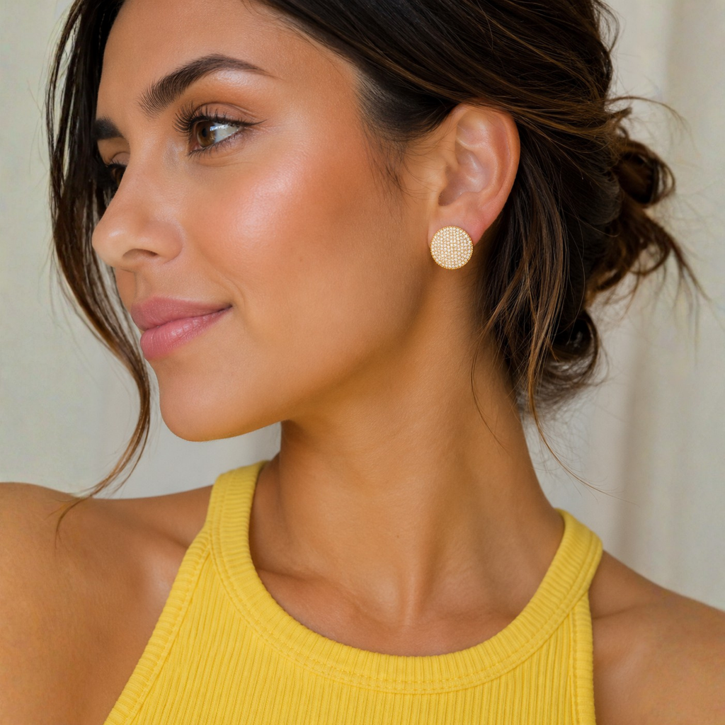 Diamond Disc Earrings – Sparkling Silver & Gold Stud Earrings