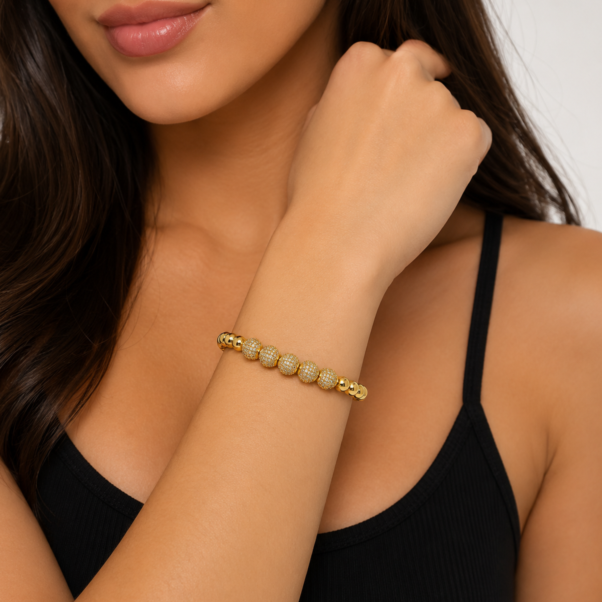 Fashion Bracelet with Bling Beads | Adjustable Stainless Steel Bead Bracelet | Non-Tarnish Jewelry