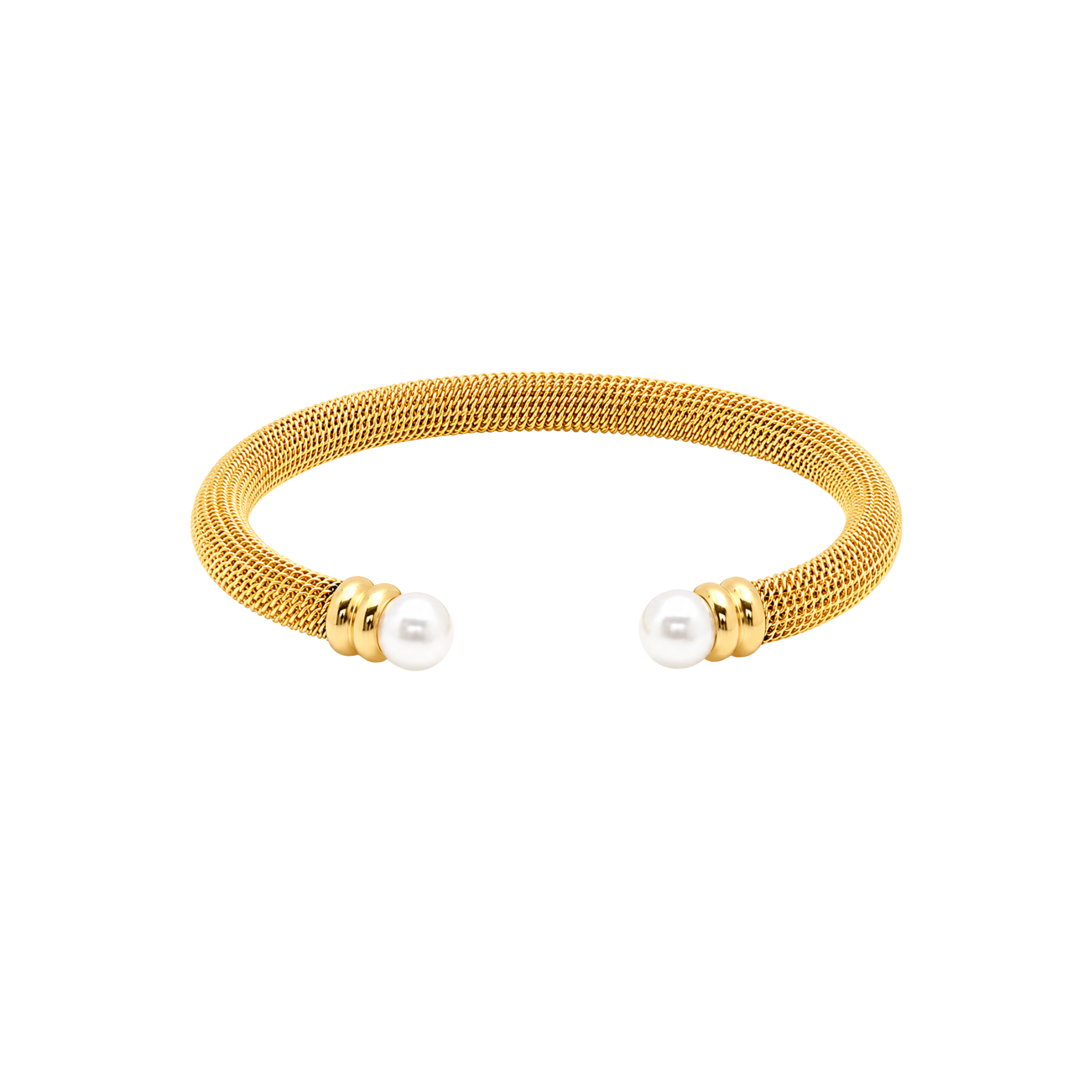 Gold Mesh Pearl Open Cuff Bracelet for Women – Adjustable Non-Tarnish Gold Bracelet with Pearl Ends | Affordable Fashion Jewelry Gift