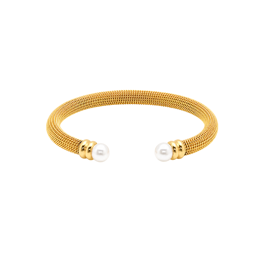 Gold Mesh Pearl Open Cuff Bracelet for Women – Adjustable… – Bracelet by Sloop Jewelry