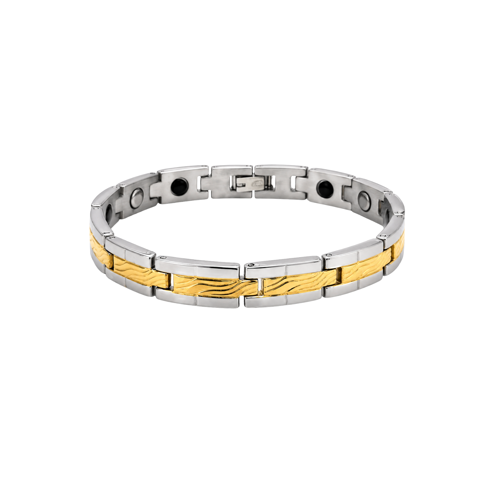 Gold PVD Coated Stainless Steel Magnetic Bracelet for Men – Two-Tone, Strong & Stylish