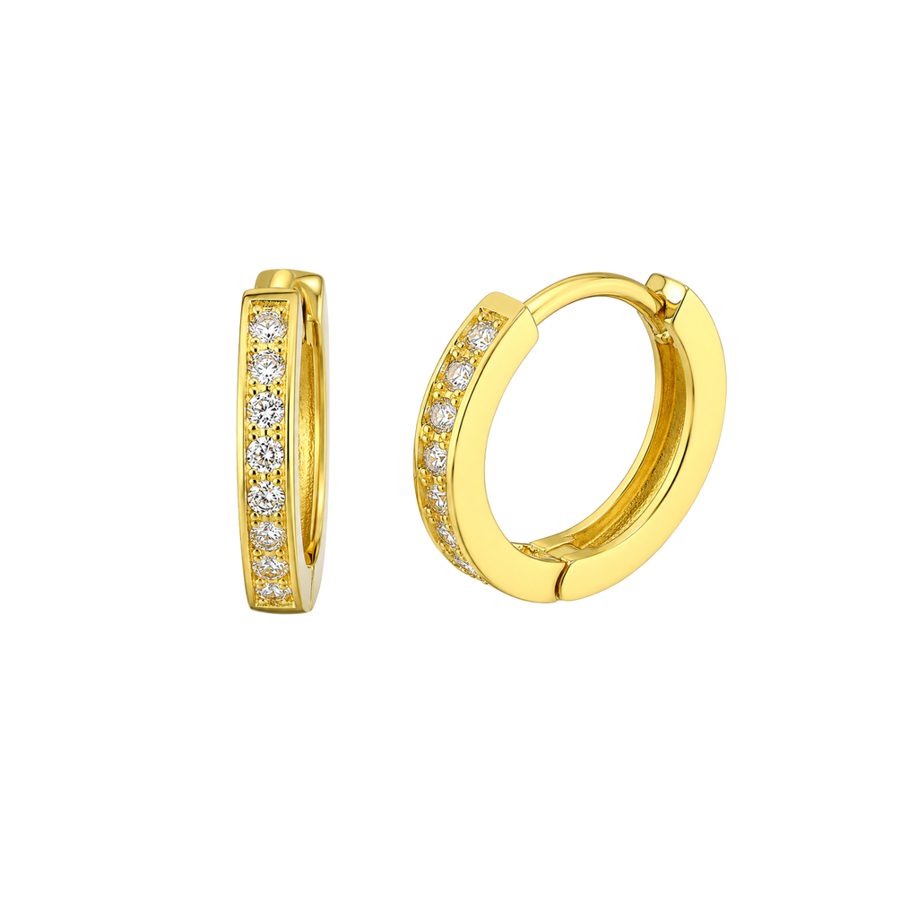 Gold Plated 925 Sterling Silver Round CZ Hoop Huggie Hoop Earring 12mm