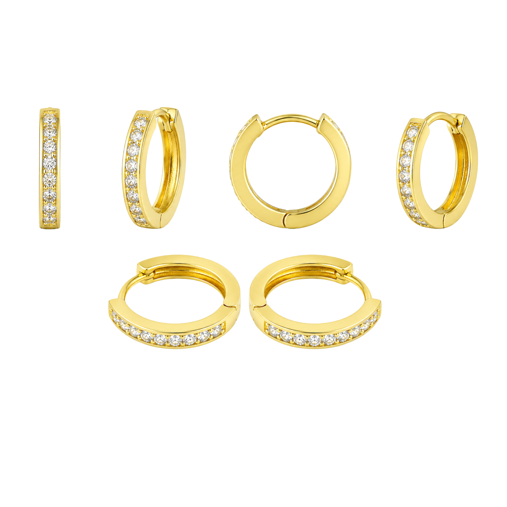 Gold Plated 925 Sterling Silver Round CZ Hoop Huggie Hoop Earring 12mm
