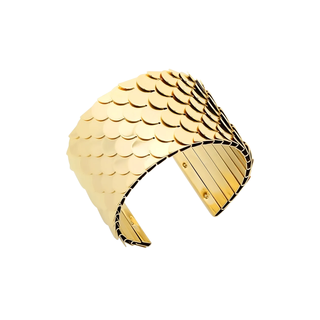 Gold Scale Pattern Open Cuff Bracelet for Women – Adjustable Non-Tarnish Statement Cuff | Affordable Fashion Jewelry Gift
