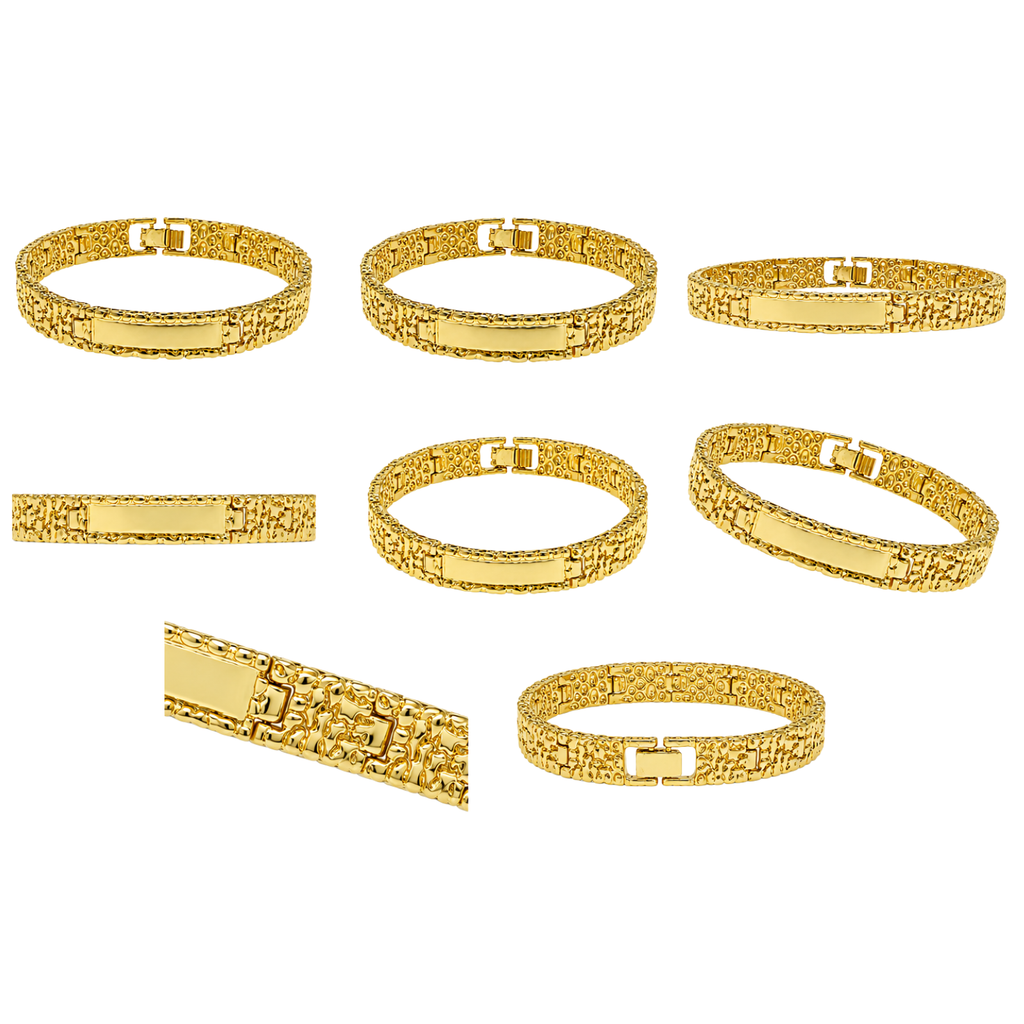 SET OF 2: Golden Legacy Nugget Bracelet – 8mm Men's Gold-Tone Link Bracelet 8.5"