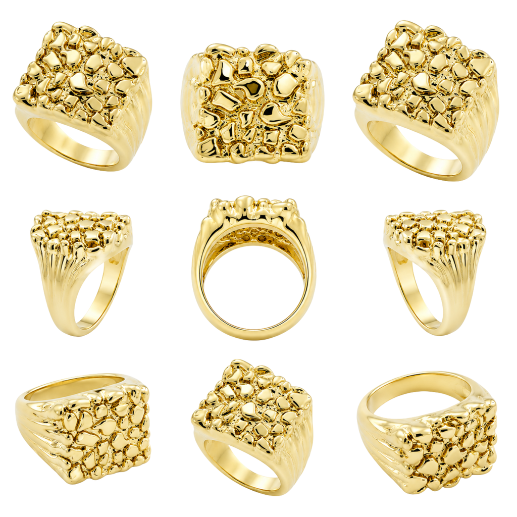 Golden Summit Nugget Ring – Women's Gold-Tone Statement Ring