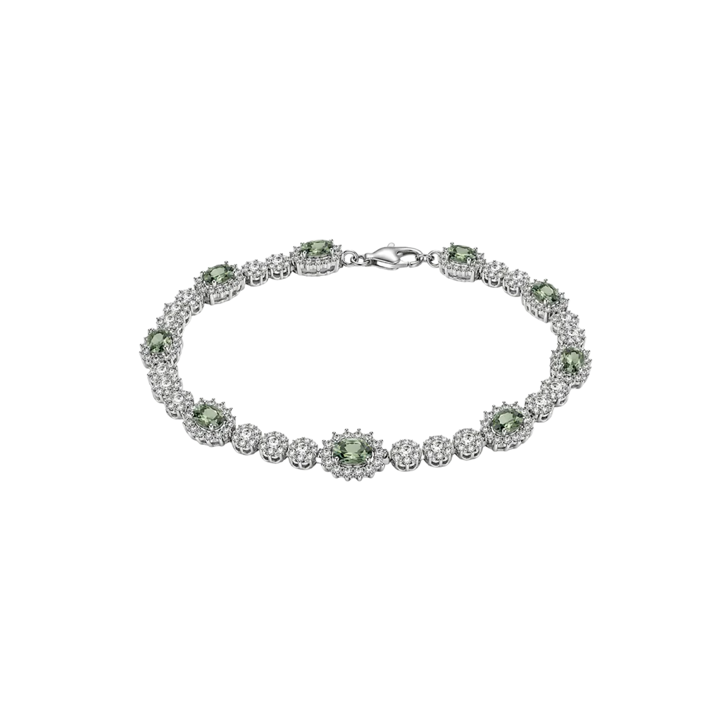 Green Rhodium Plated 925 Sterling Silver Moissanite Halo Tennis Bracelet