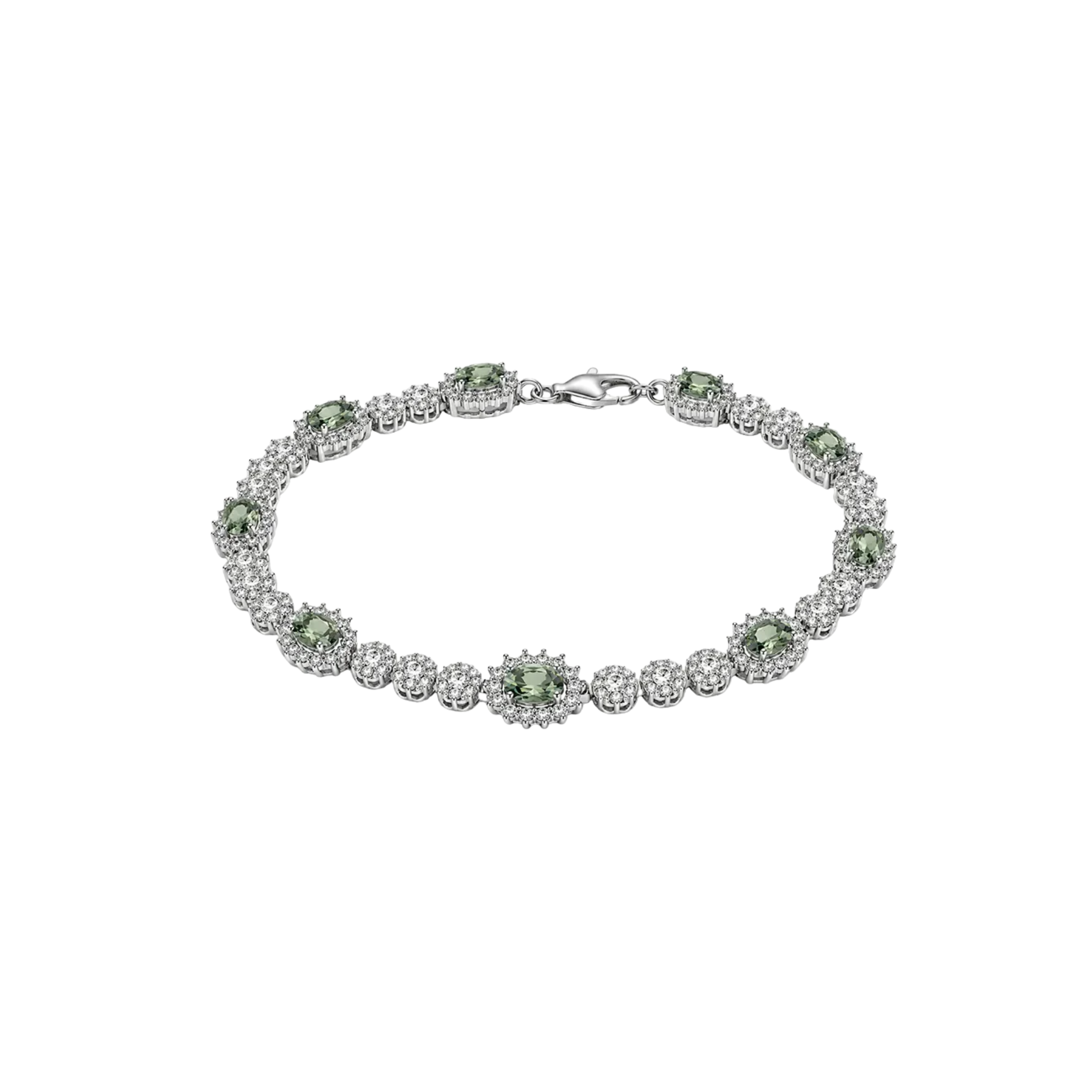 Green Rhodium Plated 925 Sterling Silver Moissanite Halo Tennis Bracelet