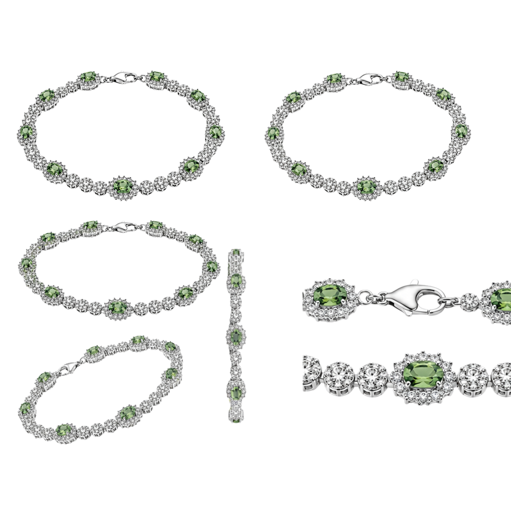 Green Rhodium Plated 925 Sterling Silver Moissanite Halo Tennis Bracelet