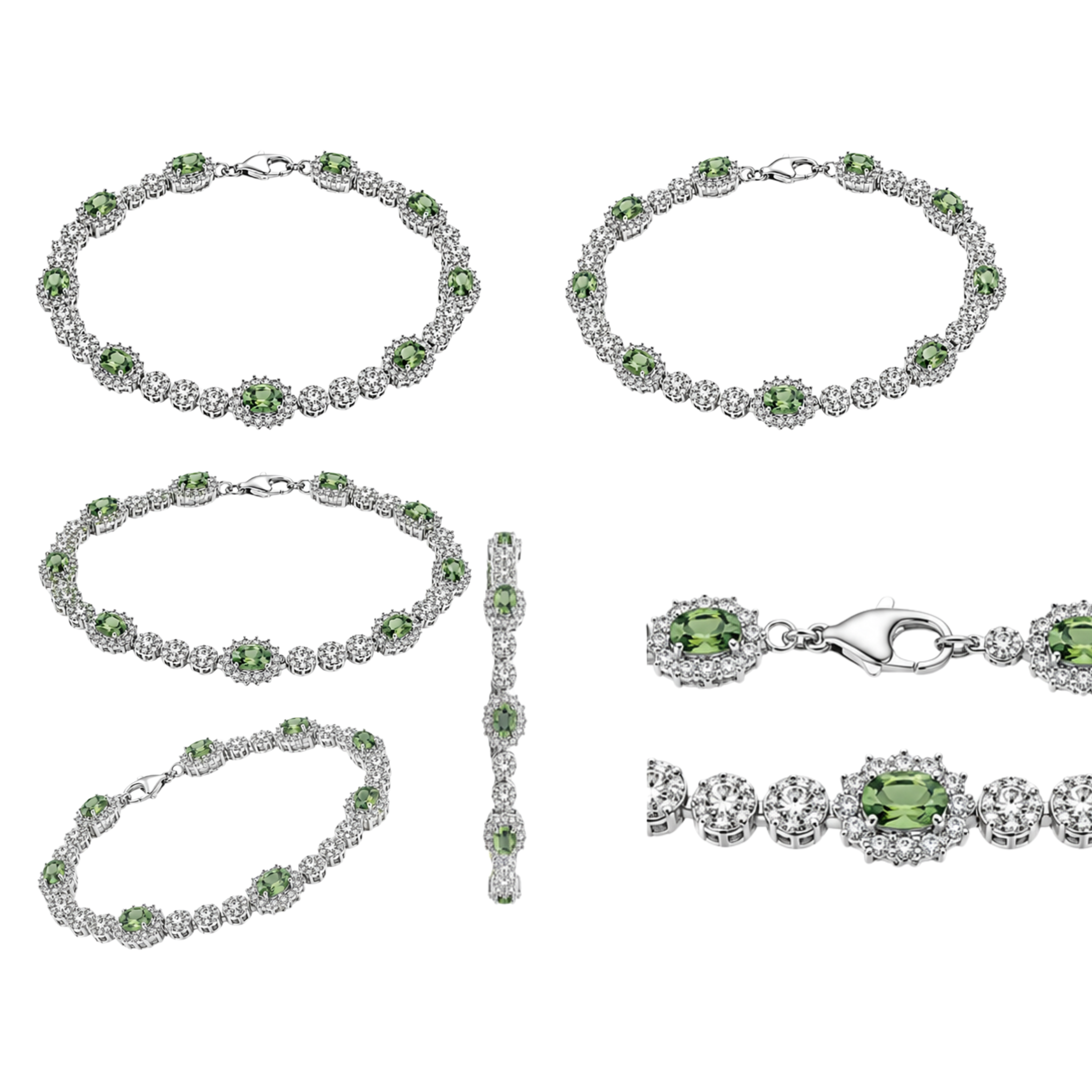 Green Rhodium Plated 925 Sterling Silver Moissanite Halo Tennis Bracelet