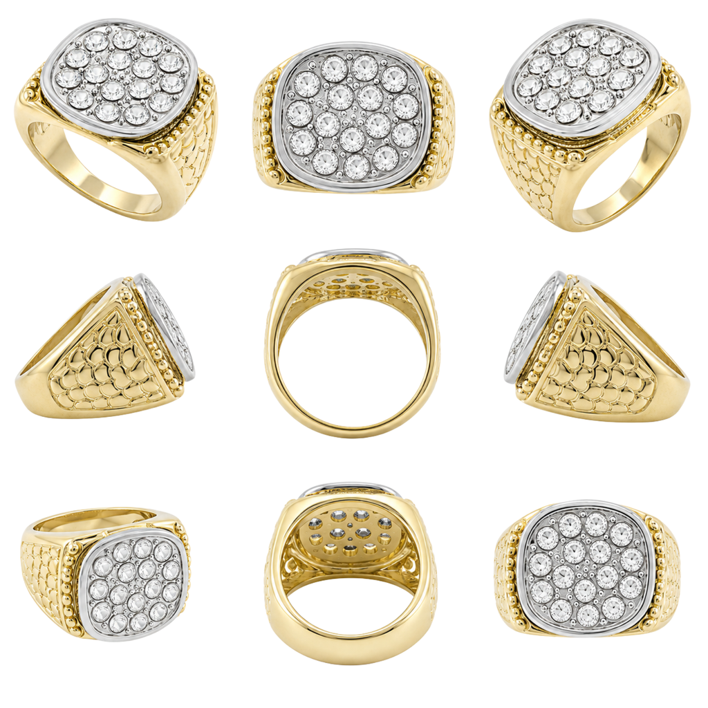 Imperial Ice Nugget Ring – Premium Gold & Silver-Tone CZ Statement Ring for Women