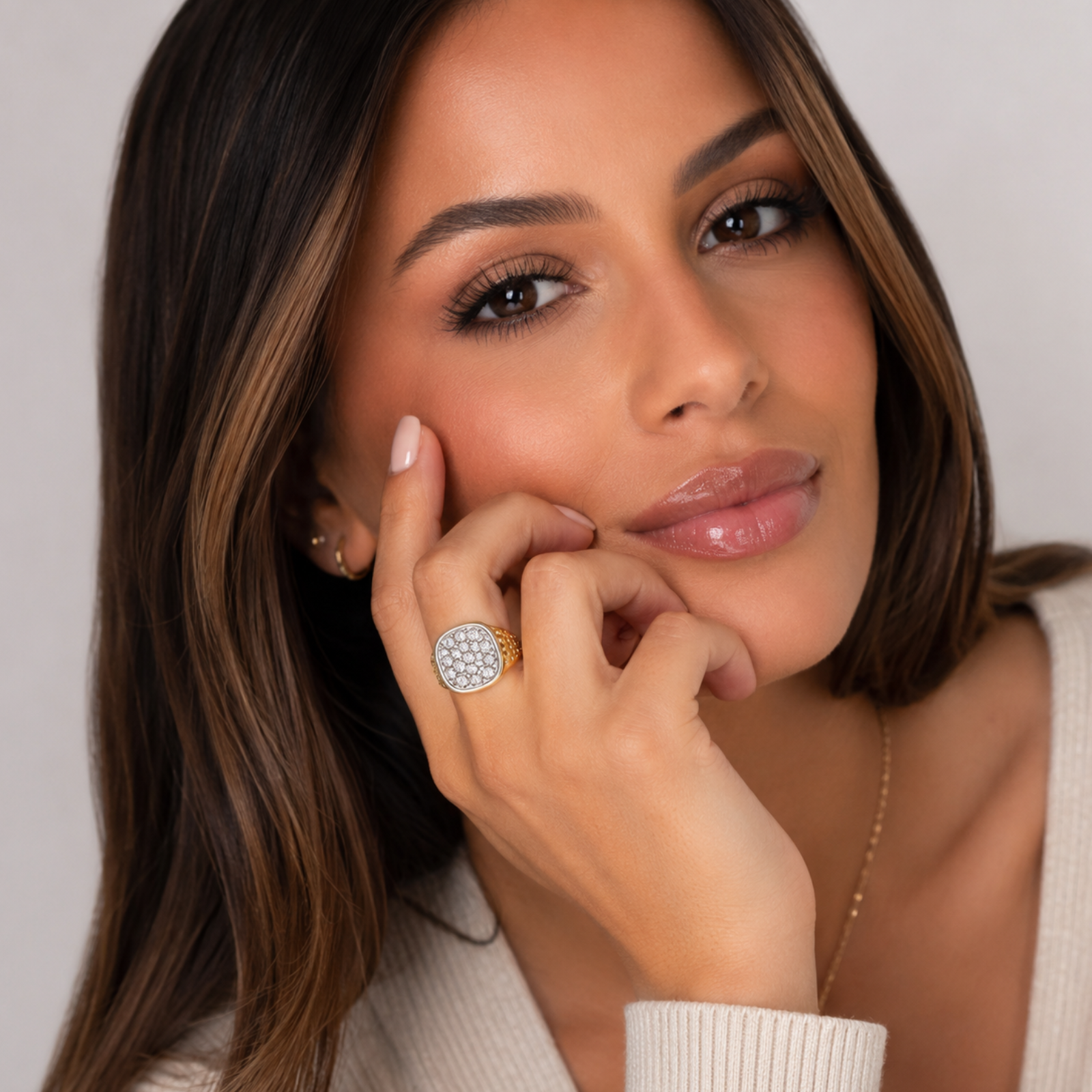 Imperial Ice Nugget Ring – Premium Gold & Silver-Tone CZ Statement Ring for Women