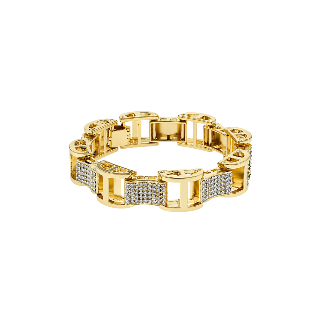 SET OF 2: Imperial Luxe Pave Link Bracelet – 18K Gold Finish | Micro Pave CZ | 28mm Statement Bracelet