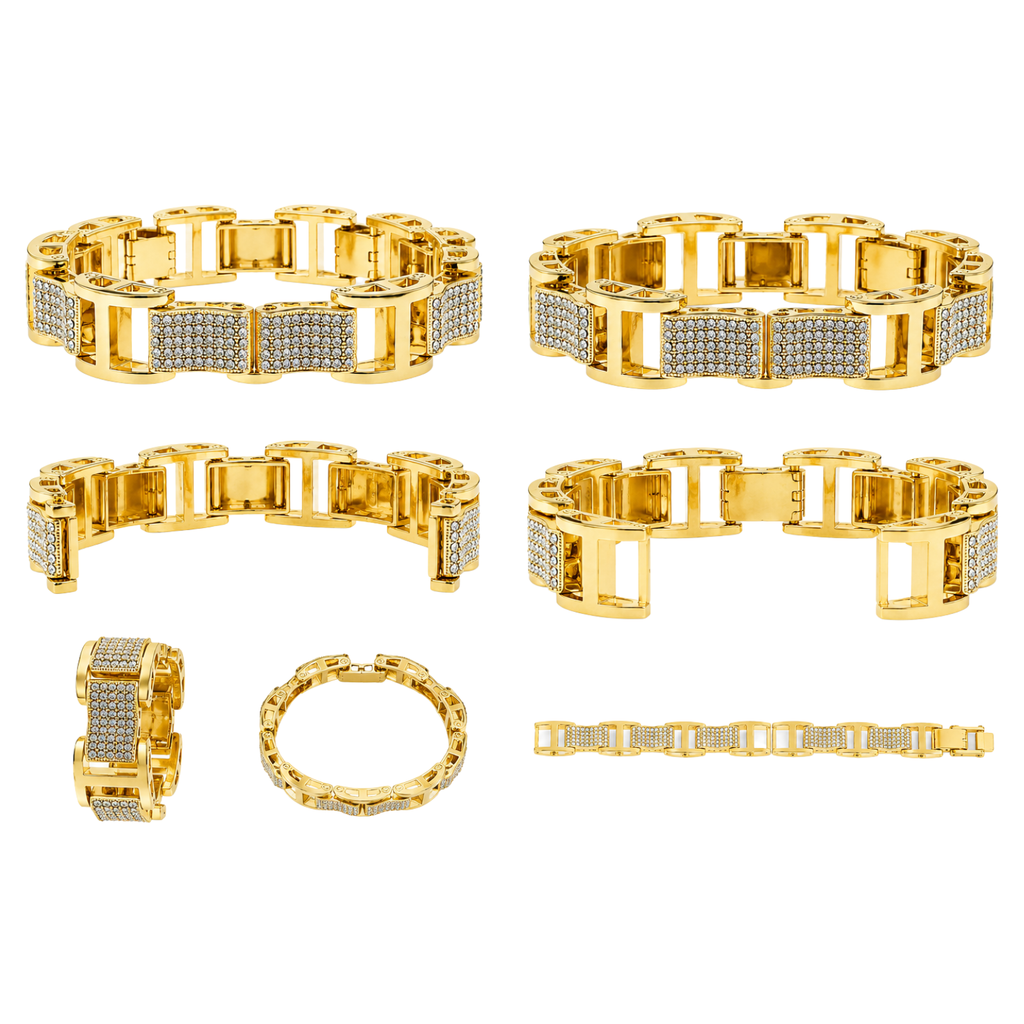 SET OF 2: Imperial Luxe Pave Link Bracelet – 18K Gold Finish | Micro Pave CZ | 28mm Statement Bracelet