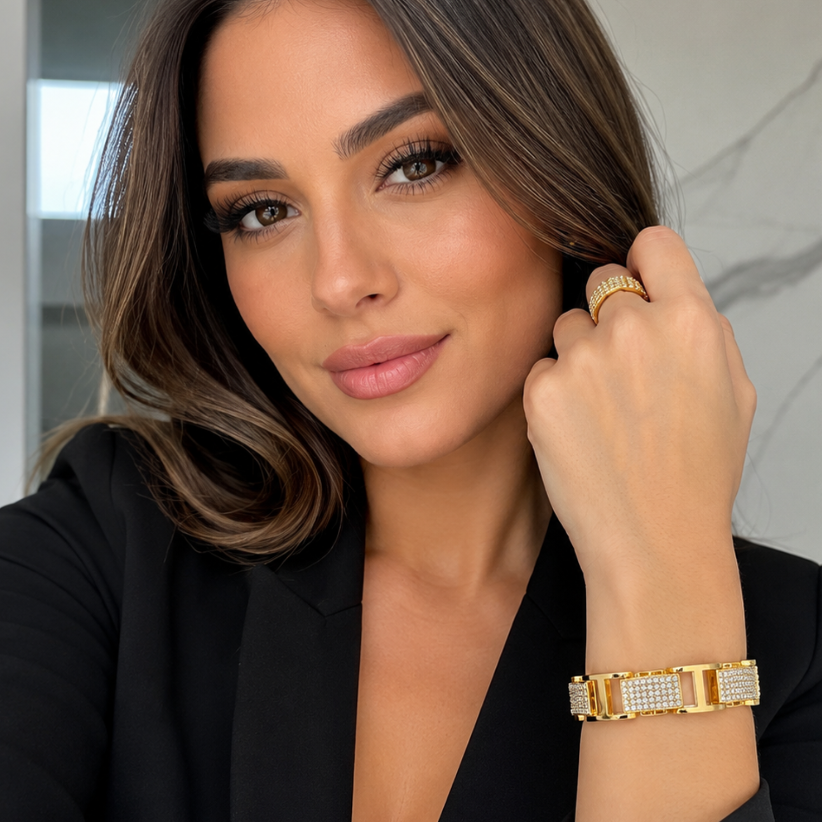 SET OF 2: Imperial Luxe Pave Link Bracelet – 18K Gold Finish | Micro Pave CZ | 28mm Statement Bracelet