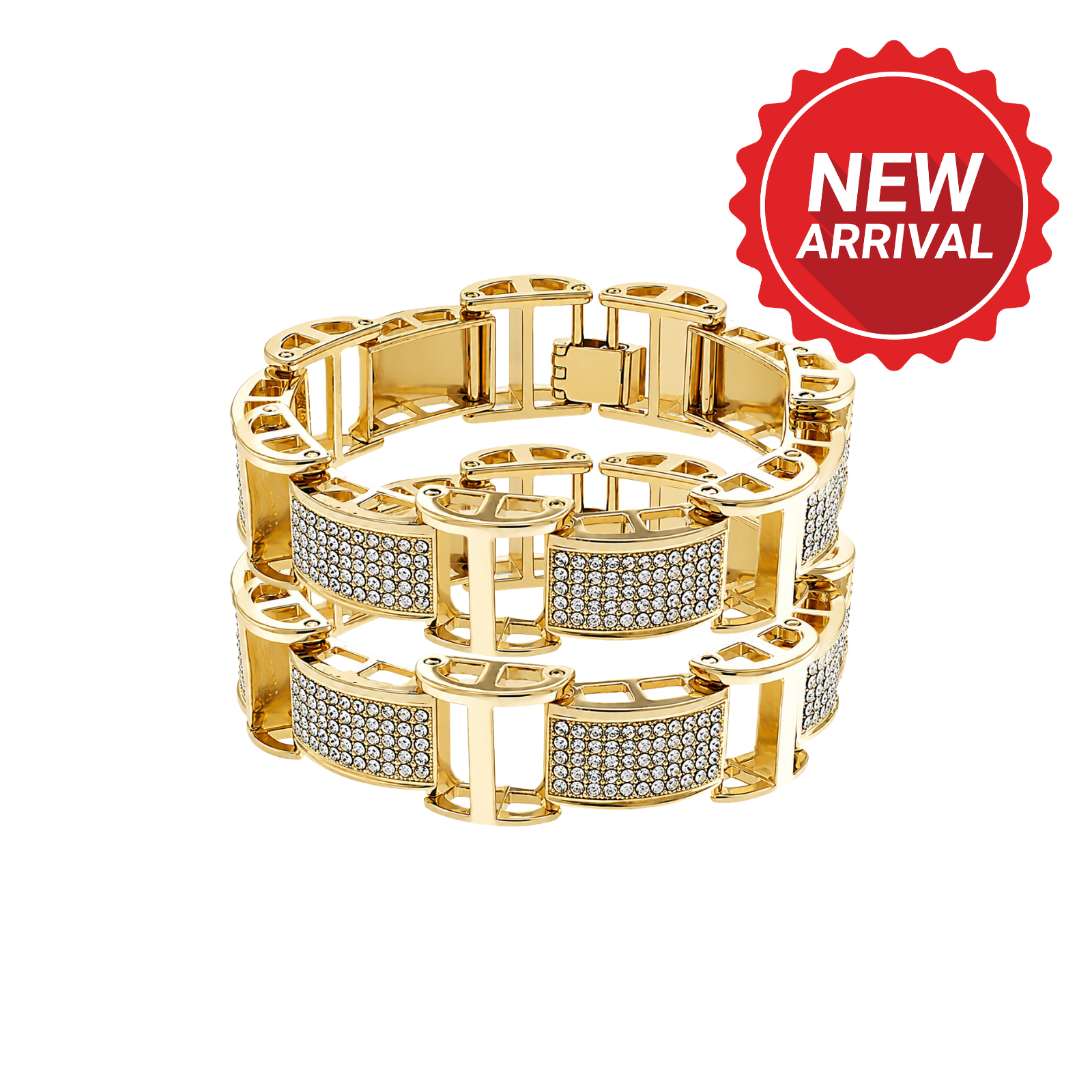 SET OF 2: Imperial Micro Pavé Gold Bracelet – 8.75" Gold-Tone CZ Link Bracelet 15mm x 10mm | Affordable Non Tarnish