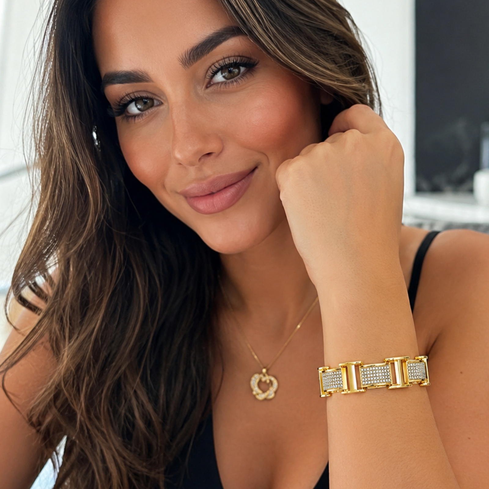 SET OF 2: Imperial Micro Pavé Gold Bracelet – 8.75" Gold-Tone CZ Link Bracelet 15mm x 10mm | Affordable Non Tarnish