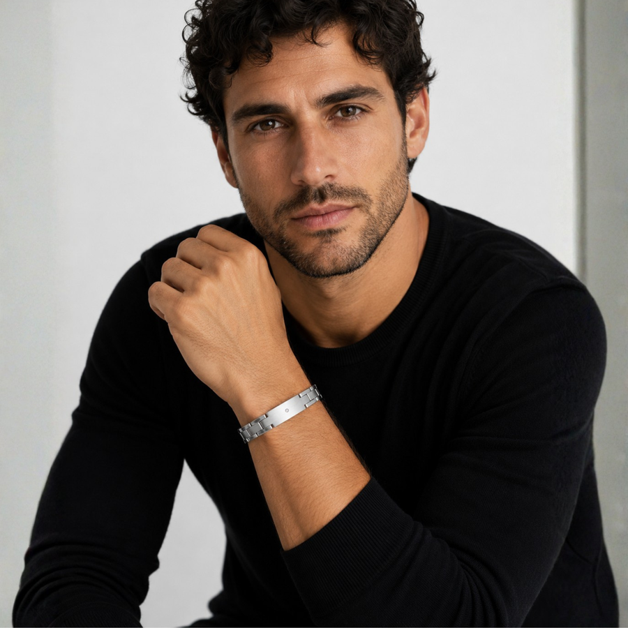 SET OF 2: Men's Brushed Silver Tungsten ID Bracelet – 8.5"… – alternate view 2 | Sloop Jewelry – alternate view