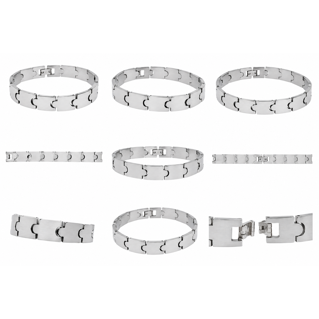 SET OF 2: Men's Brushed Silver Tungsten Link Bracelet – 8.5" Heavy-Duty Modern Bracelet