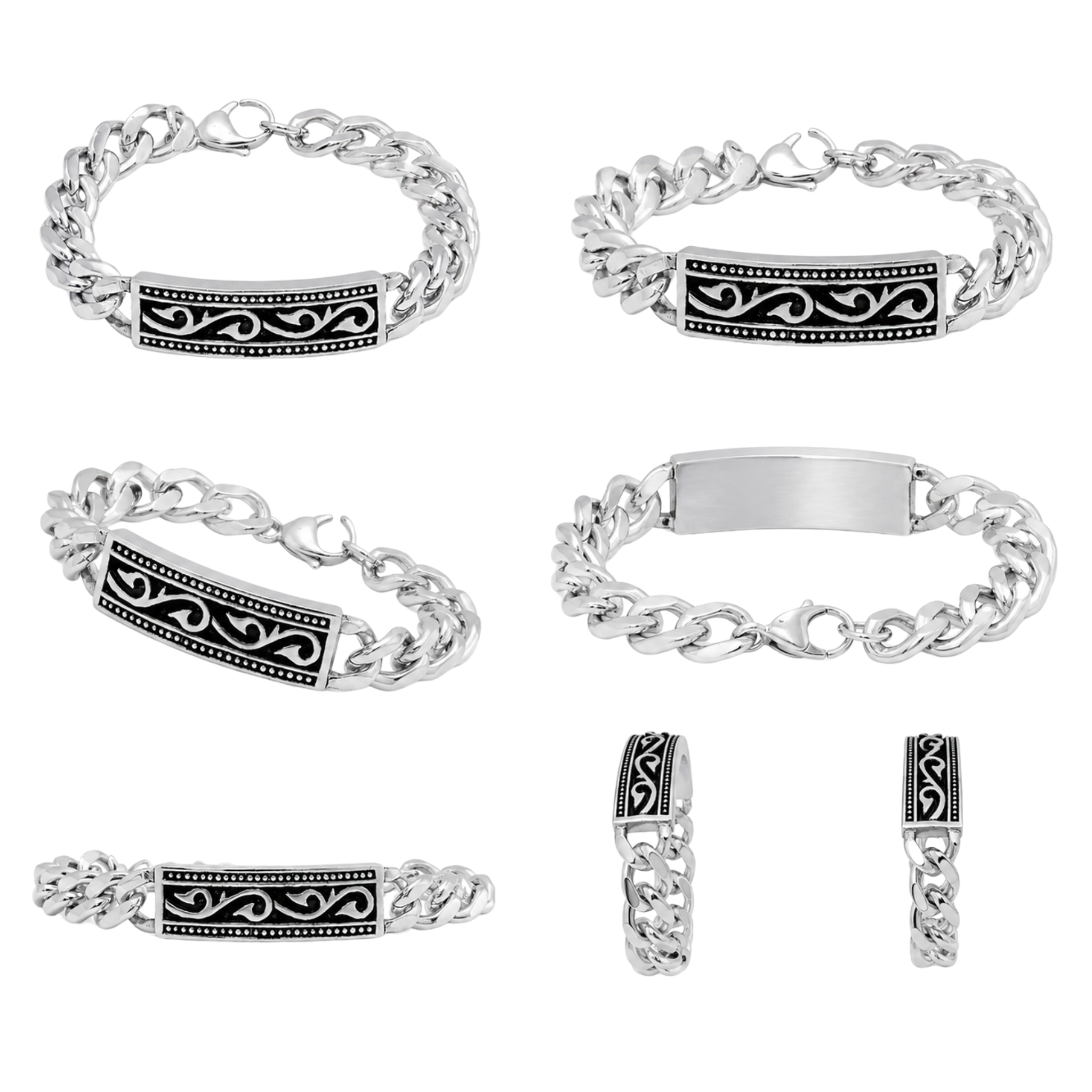 Men's Stainless Steel Black Scroll Chain Bracelet – Non-Tarnish Cuban Link Bracelet for Men | Affordable Everyday Jewelry