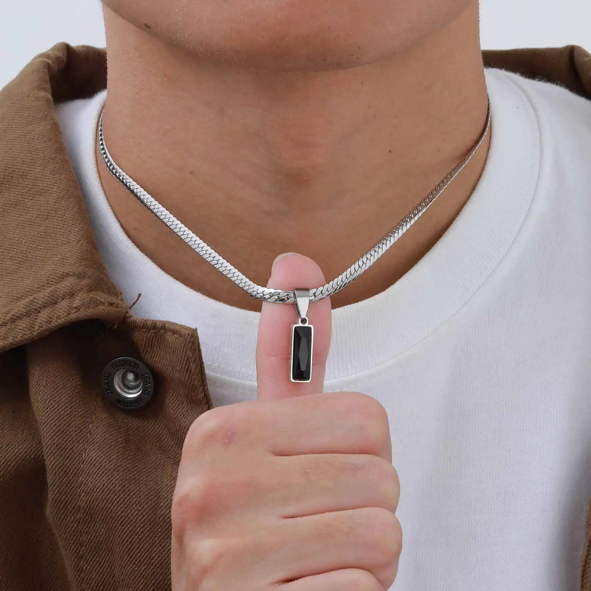 Men’s Black Stone Pendant with Cuban Chain
