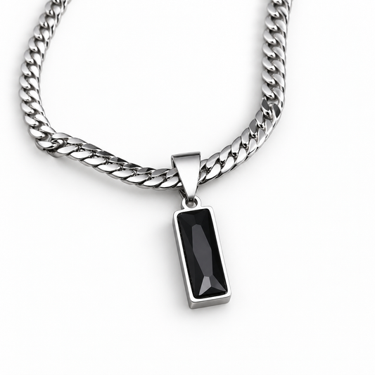 Men’s Black Stone Pendant with Cuban Chain