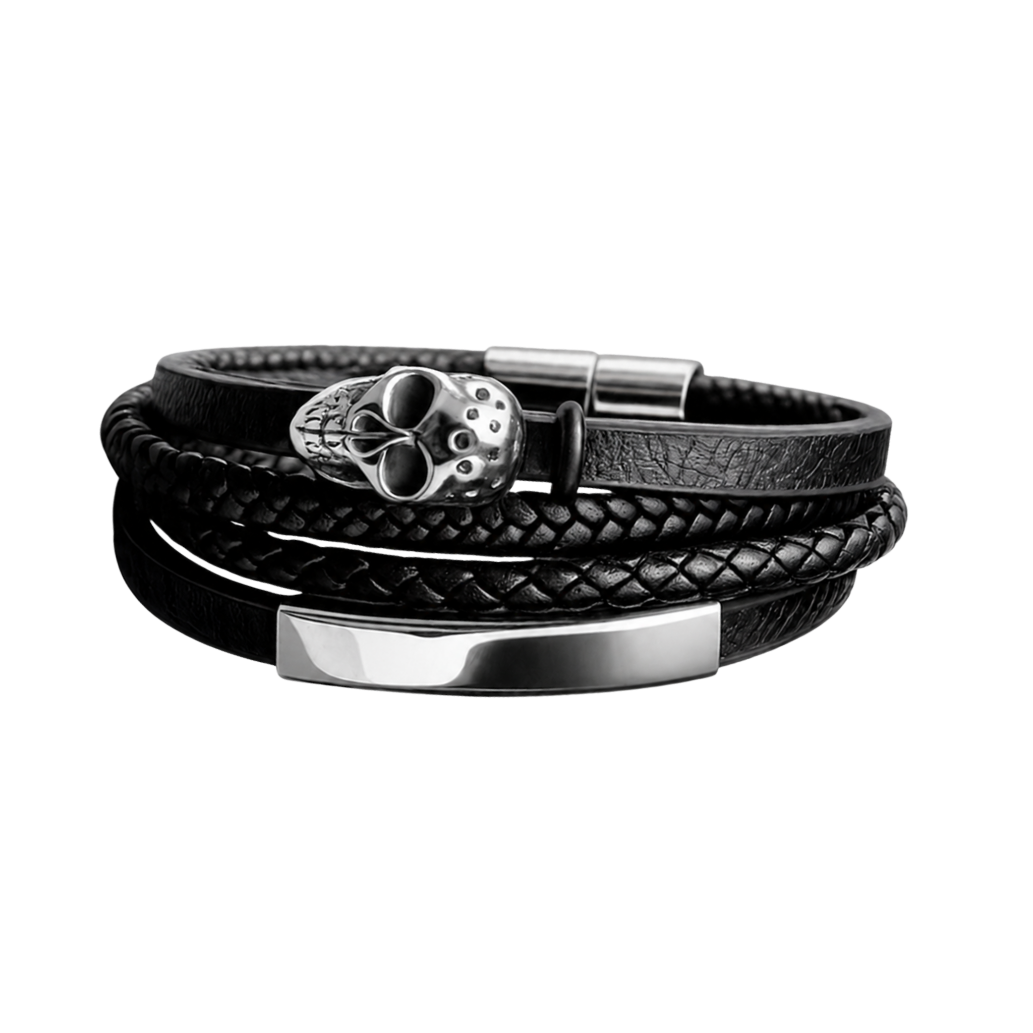 Midnight Skull Leather Cuff Bracelet
