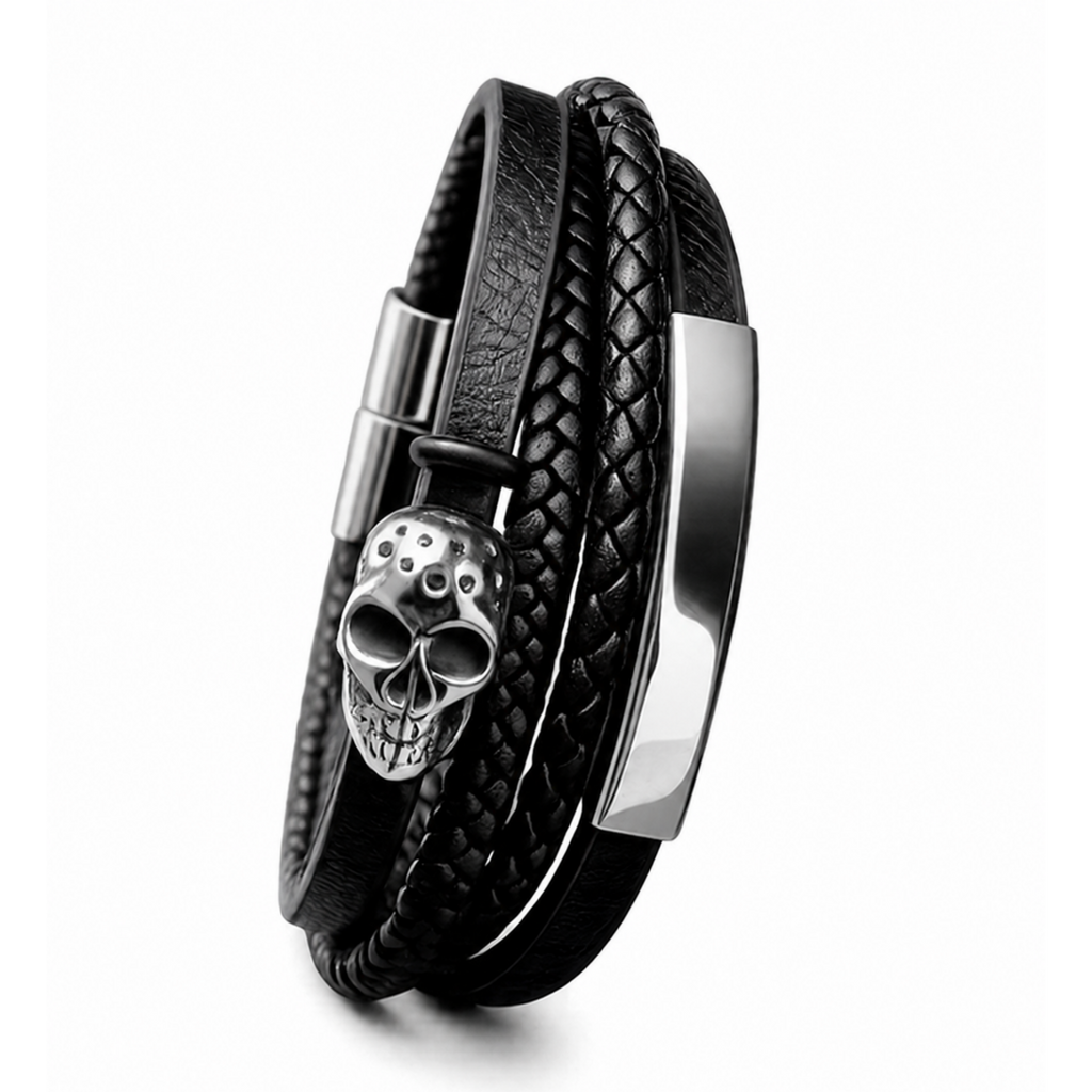 Midnight Skull Leather Cuff Bracelet