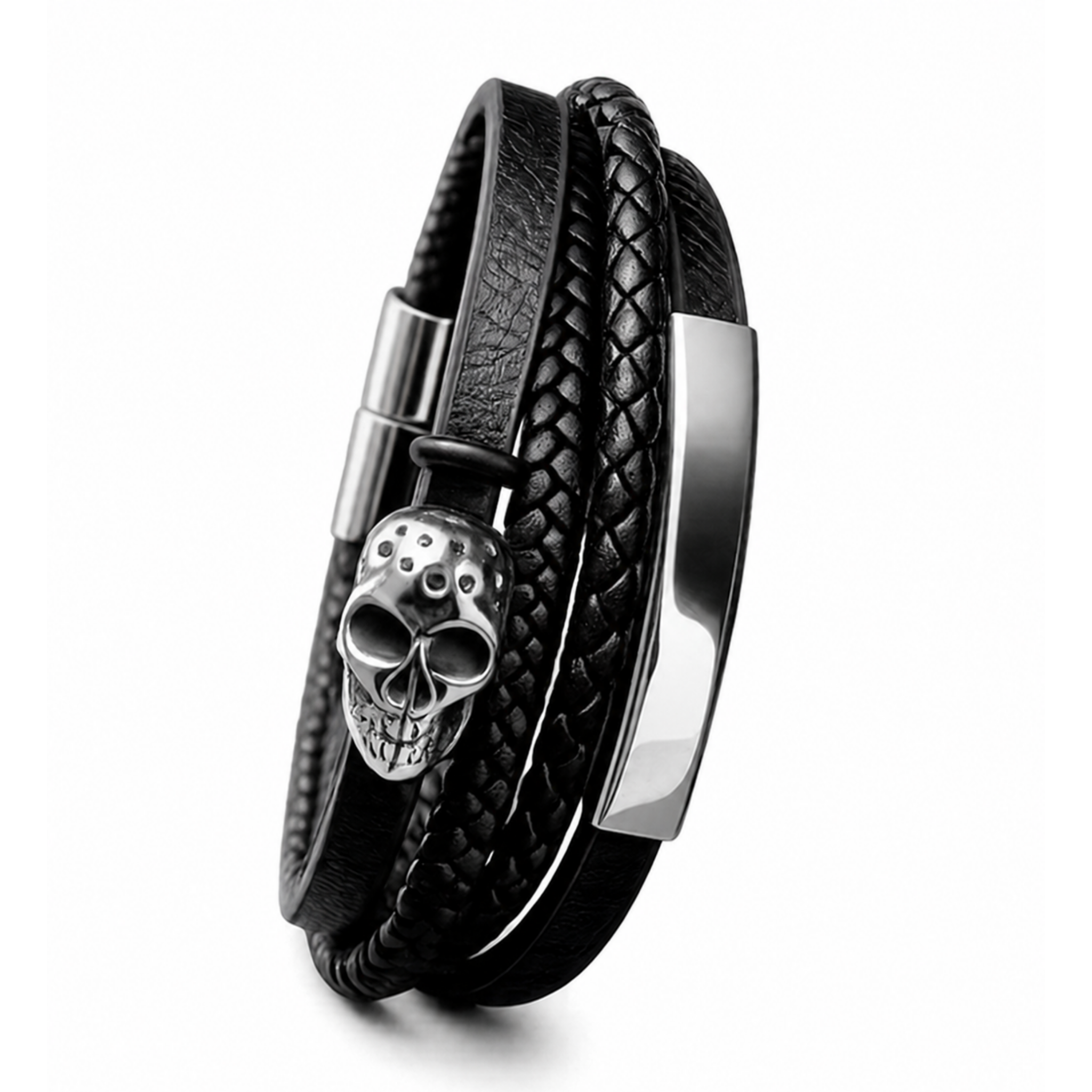 Midnight Skull Leather Cuff Bracelet