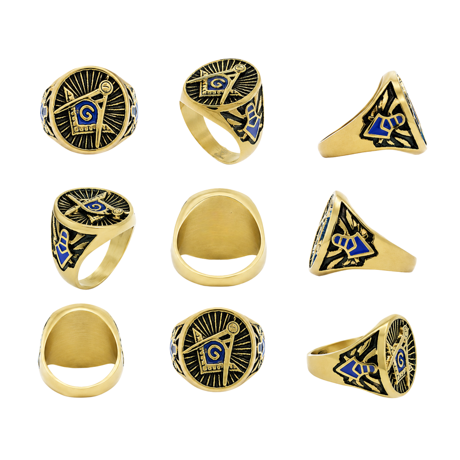 Polished Square and Compass Masonic Ring for Men – alternate view 2 | Sloop Jewelry – alternate view