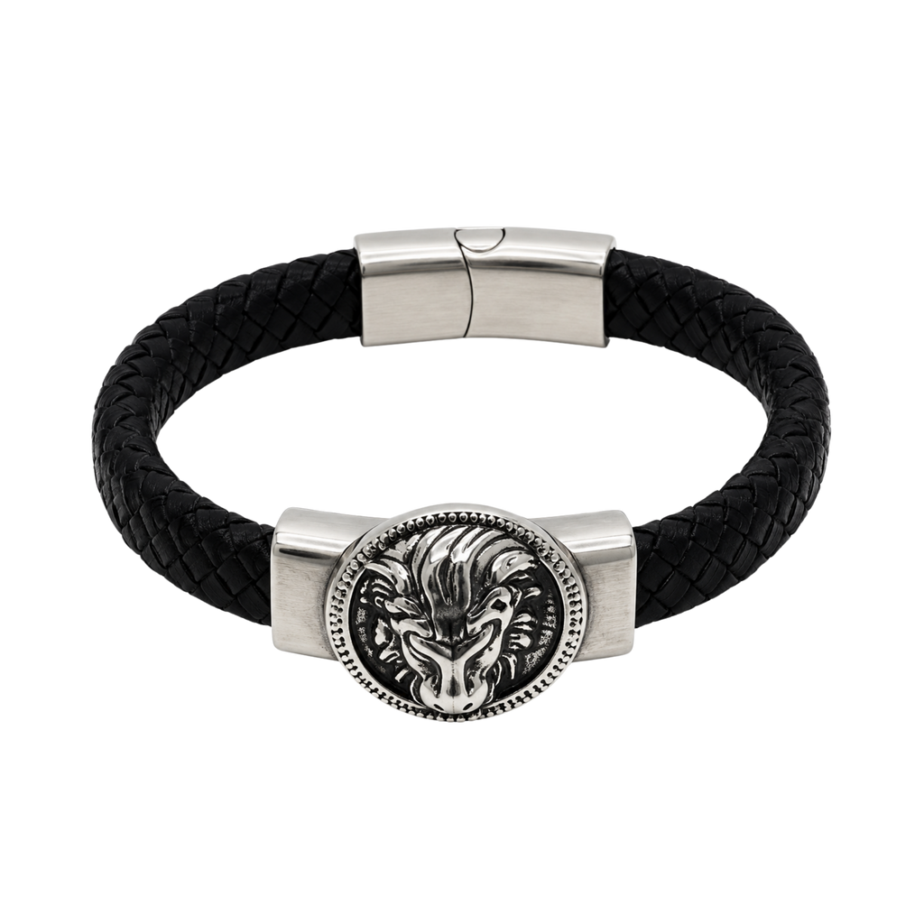 Men's Ram Head Leather Bracelet – Stainless Steel Magnetic Clasp