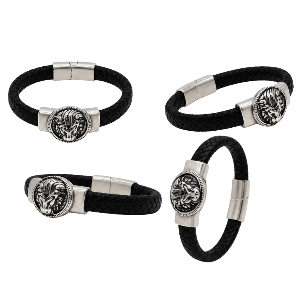 Men's Ram Head Leather Bracelet – Stainless Steel Magnetic Clasp
