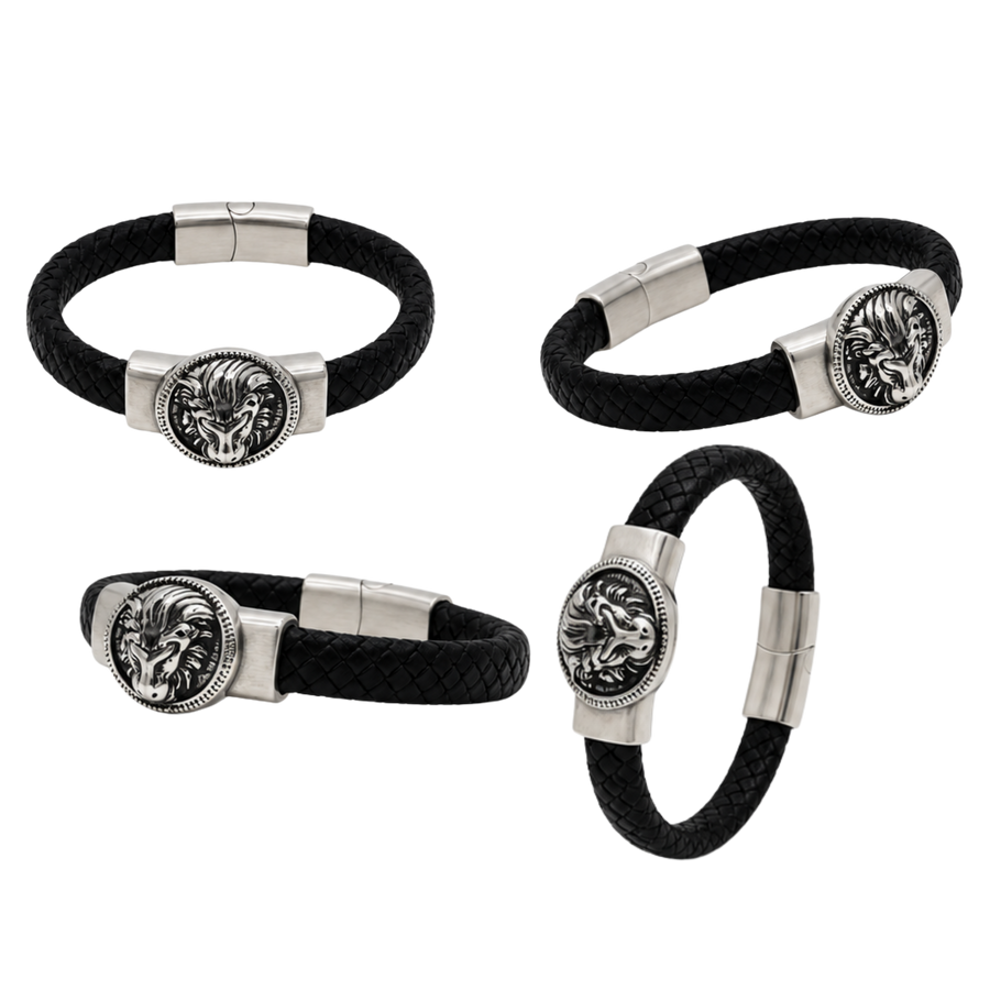 Men's Ram Head Leather Bracelet – Stainless Steel Magnetic Clasp – alternate view 2 | Sloop Jewelry – alternate view