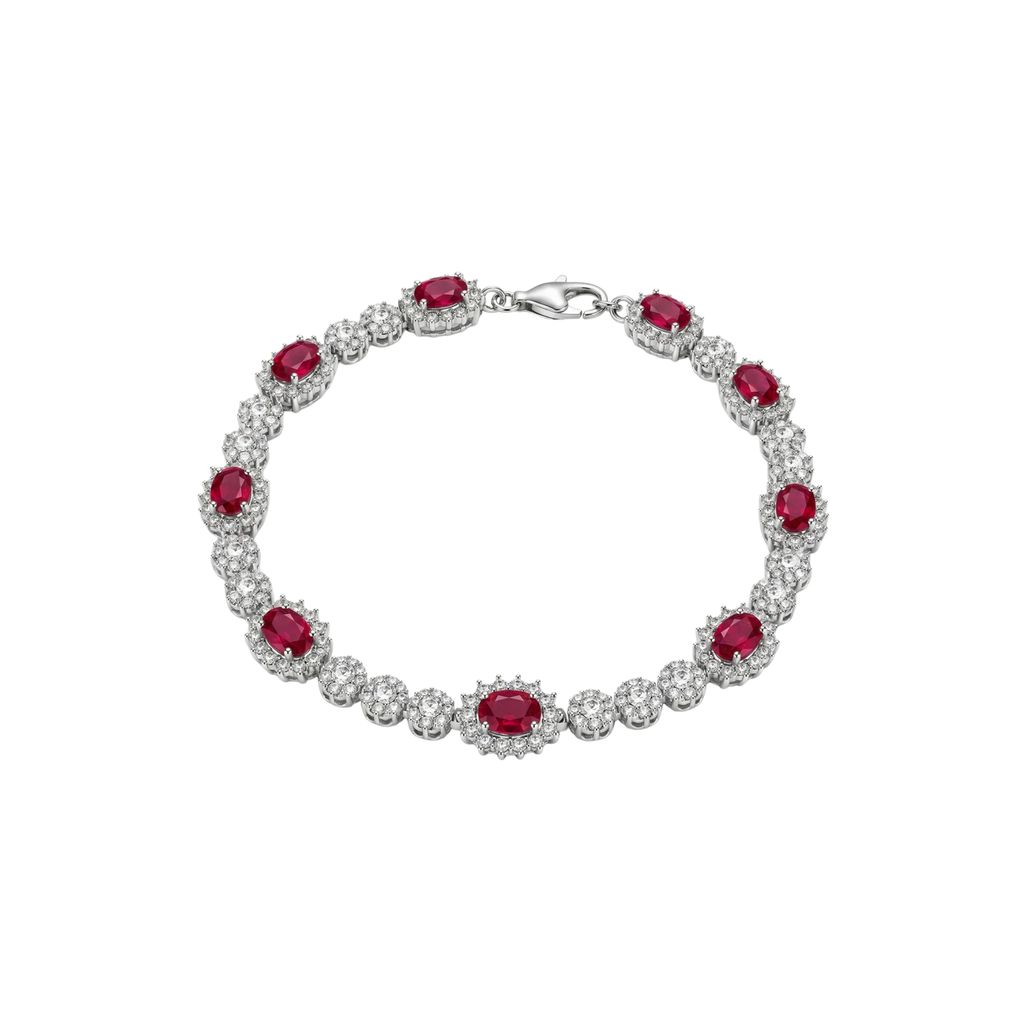 Red Rhodium Plated 925 Sterling Silver Moissanite Halo Tennis Bracelet
