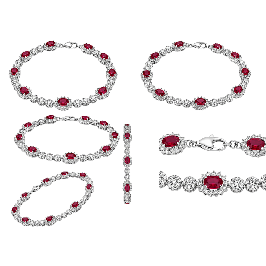 Red Rhodium Plated 925 Sterling Silver Moissanite Halo Tennis Bracelet – alternate view 2 | Sloop Jewelry – alternate view