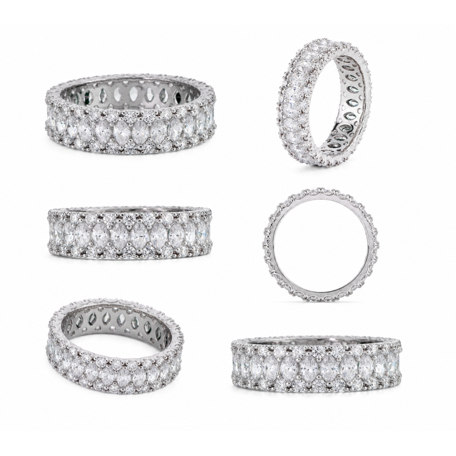 Rhodium Plated 925 Sterling Silver 5.4mm Triple Row Eternity Band… – alternate view 2 | Sloop Jewelry – alternate view