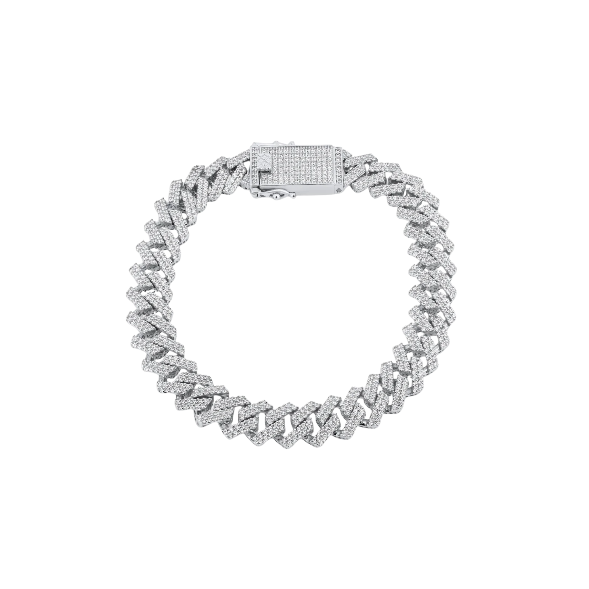 Rhodium Plated 925 Sterling Silver Moissanite Encrusted Miami Cuban Link 10.2mm Bracelet (Size 8)