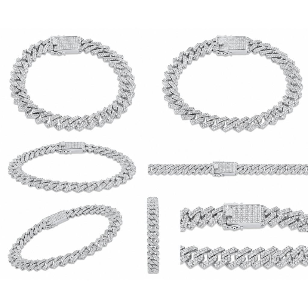 Rhodium Plated 925 Sterling Silver Moissanite Encrusted Miami Cuban Link 10.2mm Bracelet (Size 8)