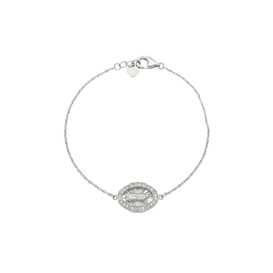 Rhodium Plated 925 Sterling Silver Moissanite Guadalupe Oval Charm… – Bracelet by Sloop Jewelry