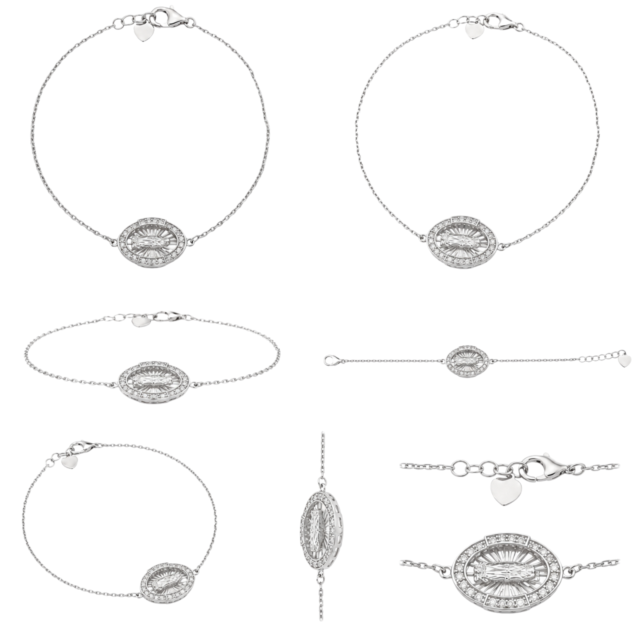 Rhodium Plated 925 Sterling Silver Moissanite Guadalupe Oval Charm Bracelet