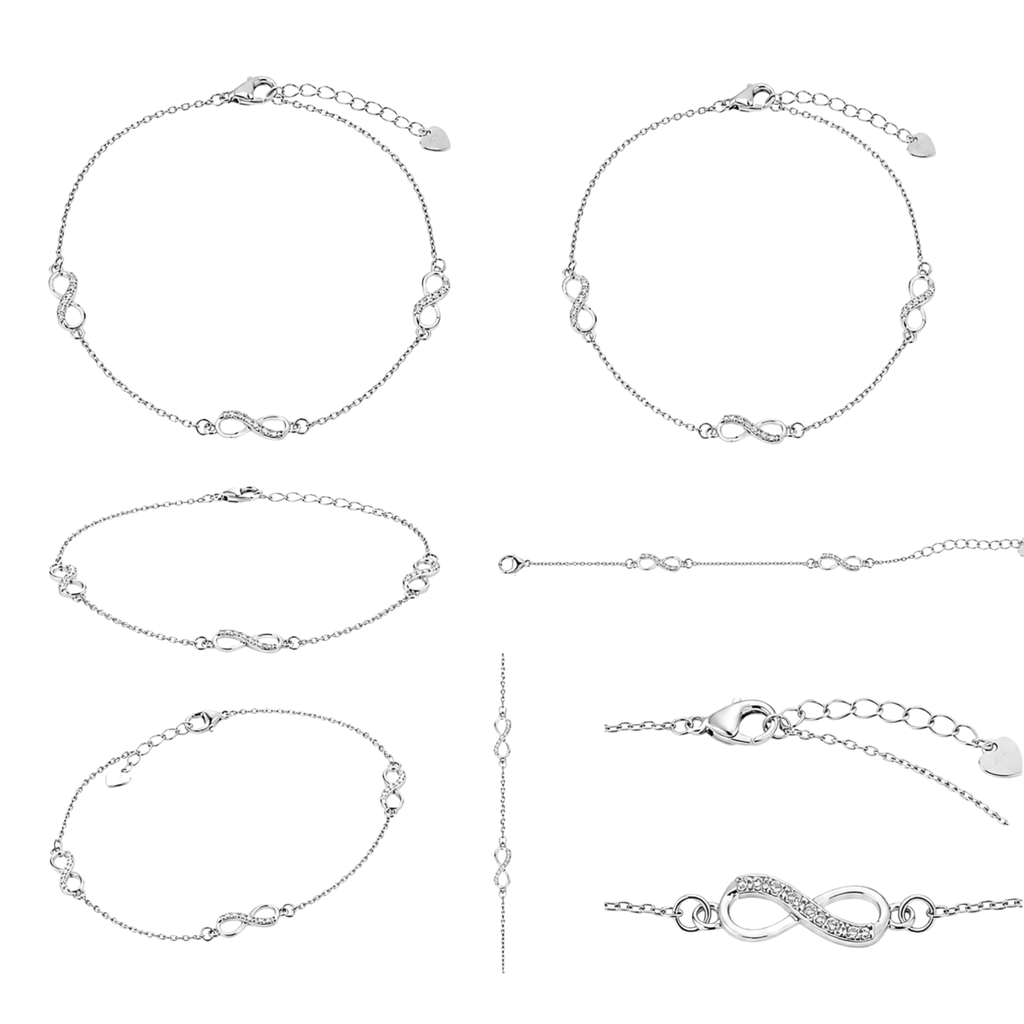 Rhodium Plated 925 Sterling Silver Moissanite Infinity Charms Bracelet