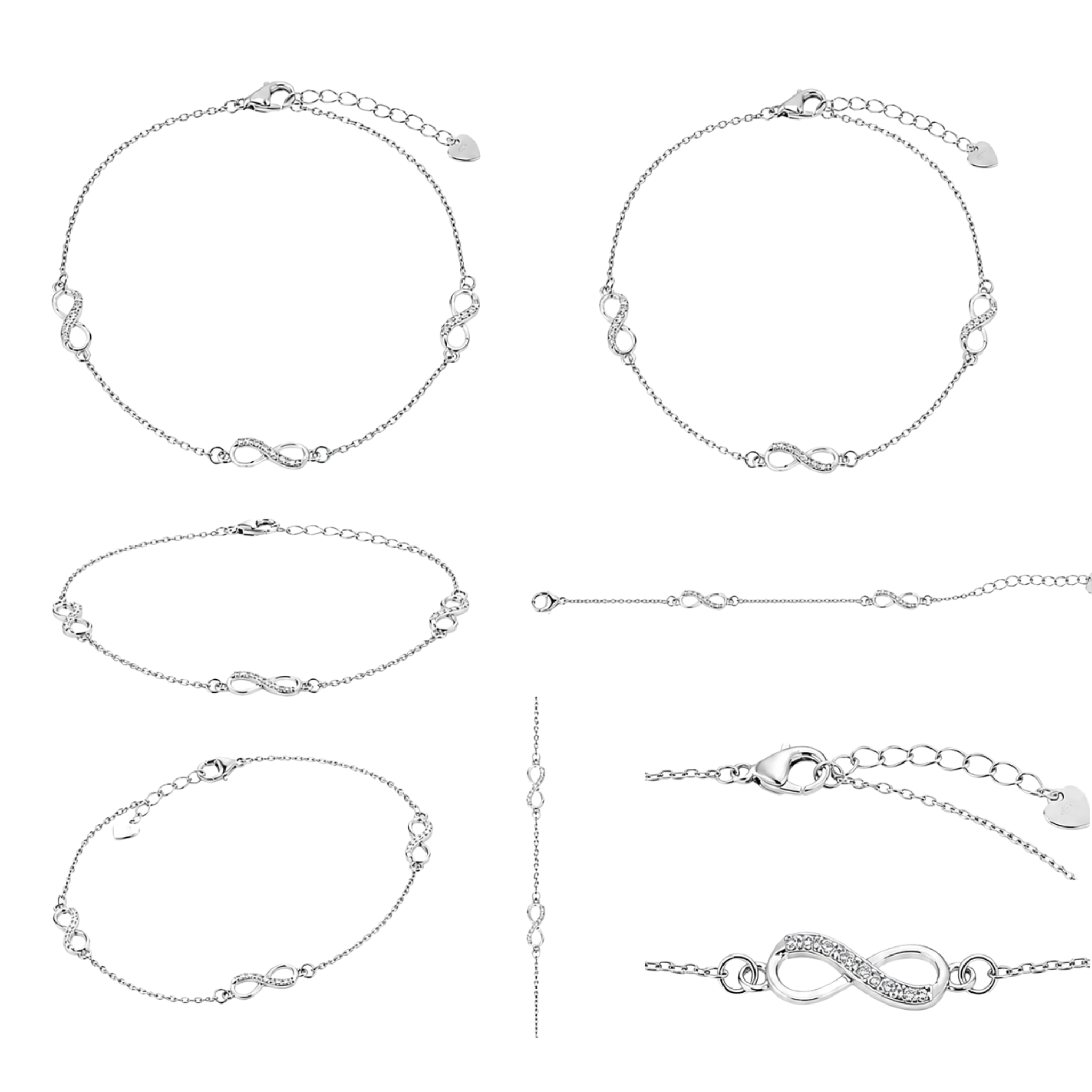 Rhodium Plated 925 Sterling Silver Moissanite Infinity Charms Bracelet