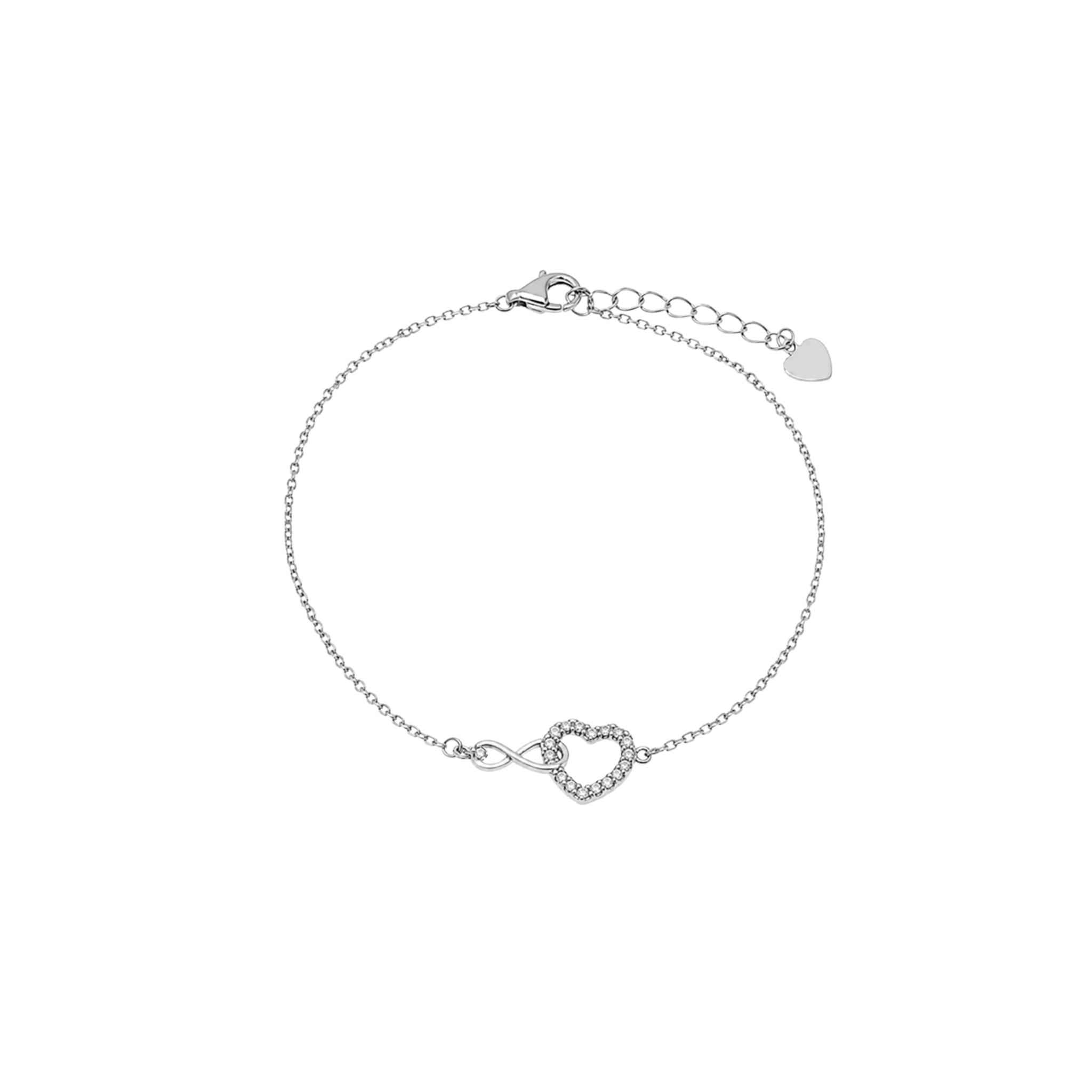 Rhodium Plated 925 Sterling Silver Moissanite Open Heart Infinity Bracelet