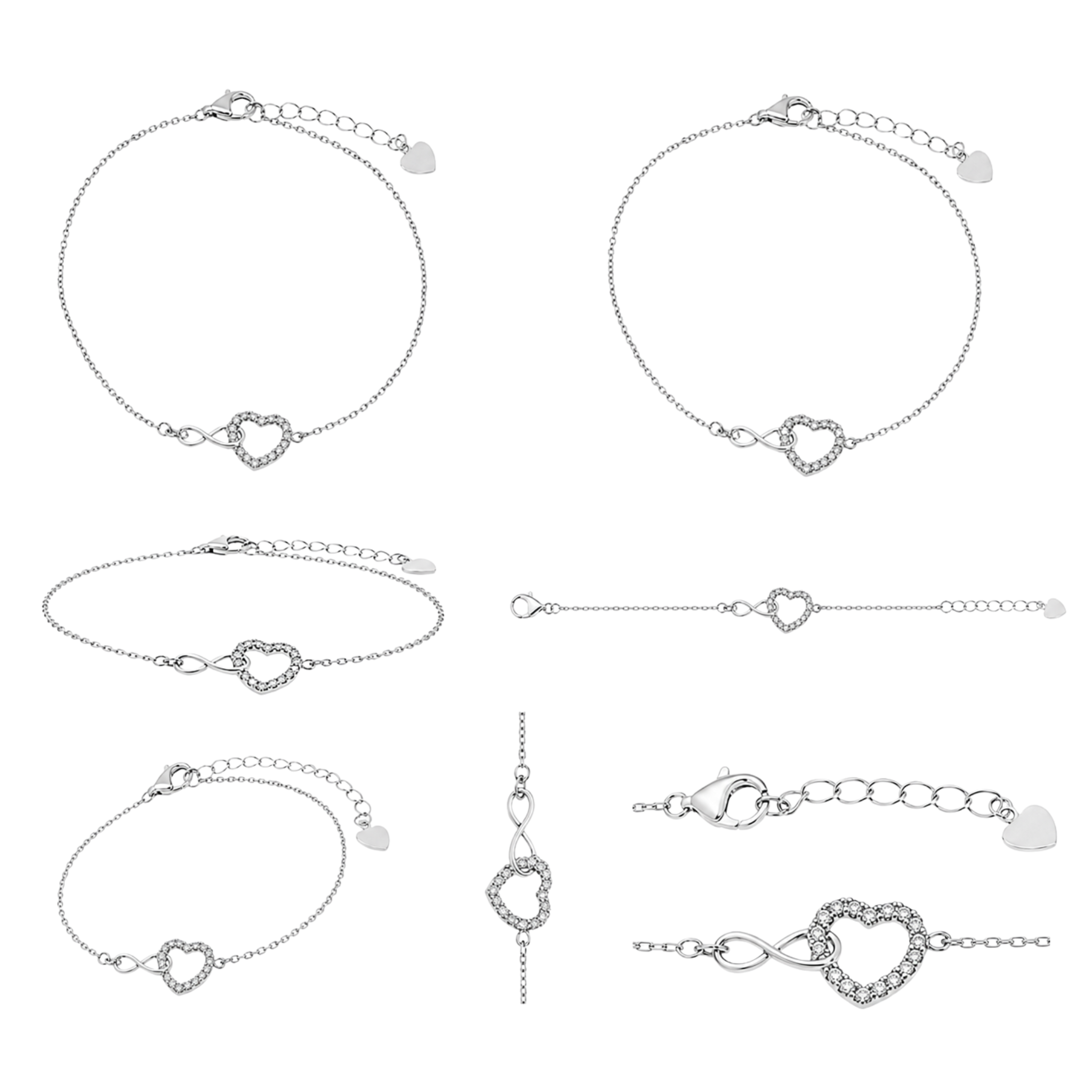 Rhodium Plated 925 Sterling Silver Moissanite Open Heart Infinity Bracelet